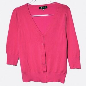 Classic Hot Pink V-Neck Button Down Cardigan Sweater 3/4 Sleeve Plus Size 0X L